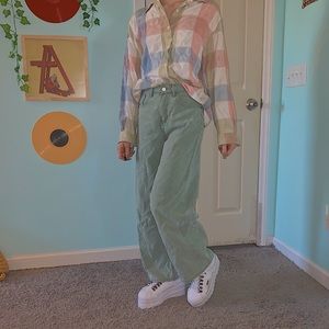 SOLD ON MY DEPOP! Pastel plaid vintage button up!